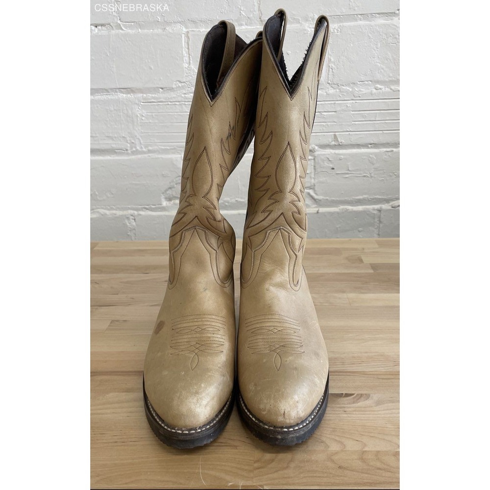 Acme Cream/Beige Vintage Men's Western Leather Boots -‎ Size 12D